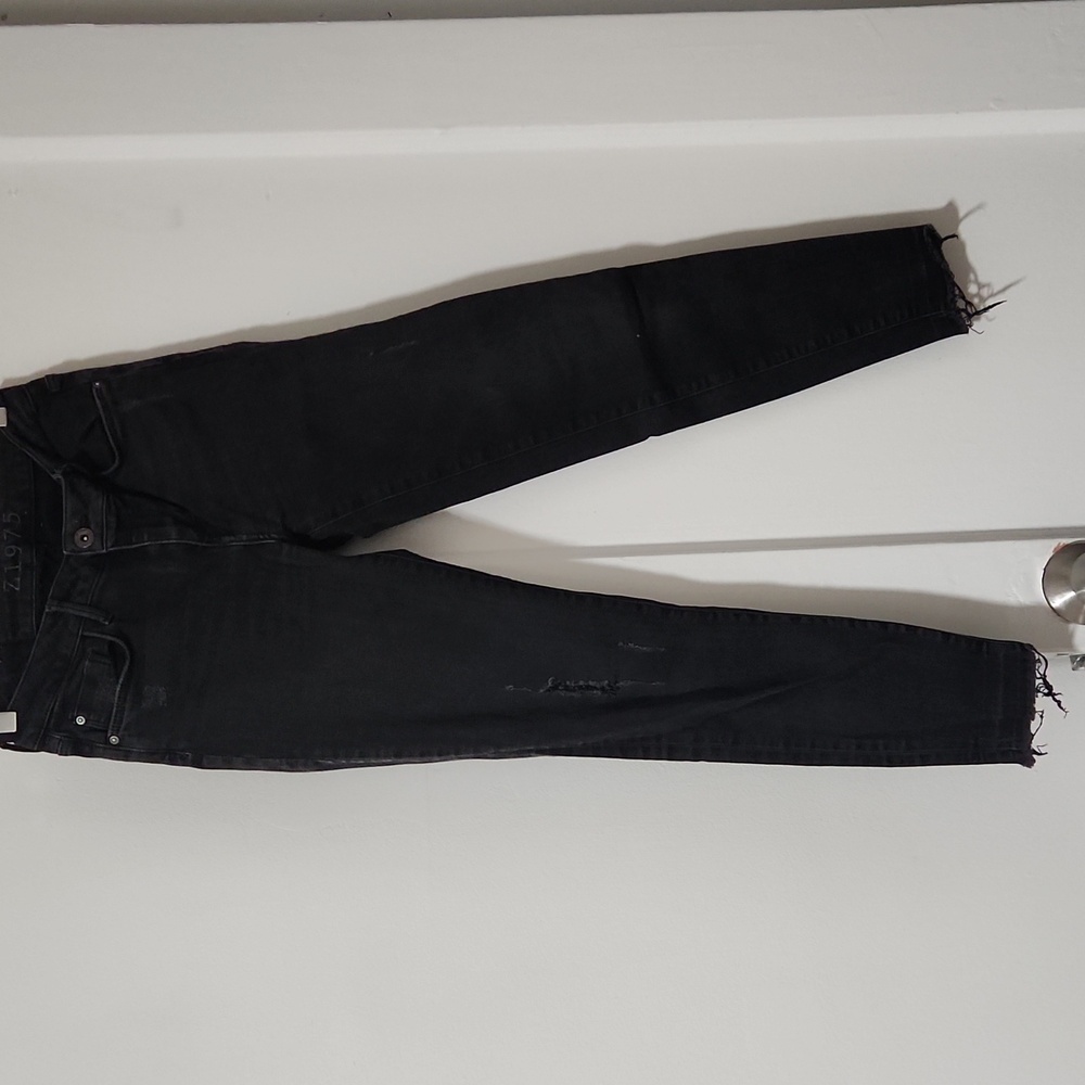 ZARA Washed Black Skinny Jeans Distressed Mid Rise Size 4